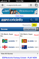 Cricinfo mobile redirect web page